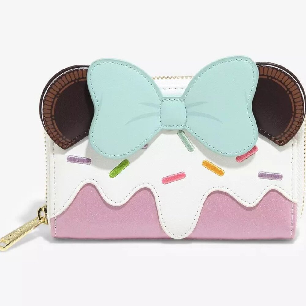 Loungefly Disney Minnie Mouse Ice Cream Wallet Embroidered Sprinkles Zip Around - Picture 1 of 4